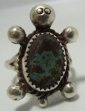 NATIVE BLING TURQUOISE TURTLE RING STERLING SILVER