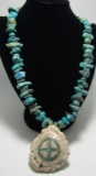 INLAY TURQUOISE ELK ANTLER NECKLACE STERLING SILVE