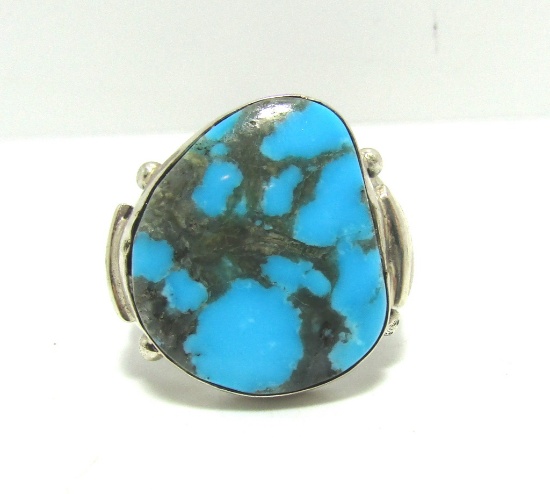 SIGNED LMC TURQUOISE STERLING RING SIZE 12