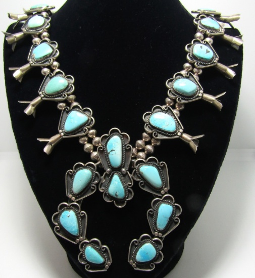 SIGNED TURQUOISE STERLING SQUASH BLOSSOM