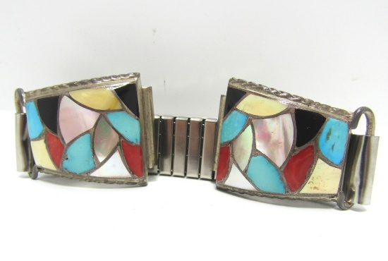 SIGNED STM MULTICOLOR STONE STERLING WATCH BAND