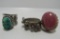 LOT OF 3 STERLING RINGS TURQUOISE PINK JASPER