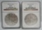 PAIR OF SILVER EAGLES 1998, 2003. NGC MS69