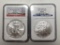 TWO US LIBERTY SILVER EAGLE DOLLARS MS69 2007 2013