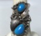 SIGNED J TURQUOISE STERLING NAVAJO RING