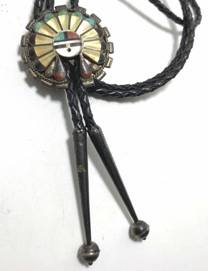 OLD PAWN STERLING SUNFACE BOLO TIE
