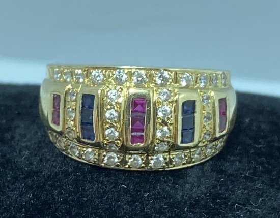 RUBY SAPPHIRE DIAMOND 14K SOLID GOLD RING