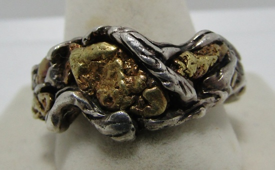 HALLMARKED OLD GOLD NUGGET STERLING SILVER RING