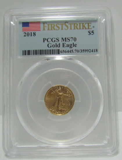 2018 US 5 DOLLAR GOLD EAGLE COIN PCGS MS70