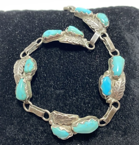 A CHEAMA NAVAJO STERLING TURQUOISE BRACELET