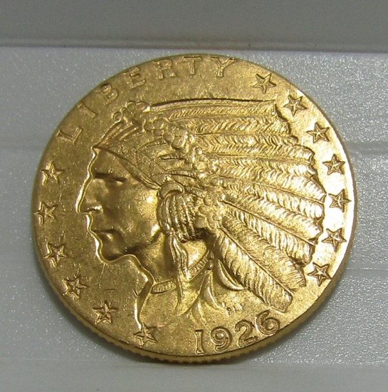 US 1926 GOLD $2 1/2 DOLLAR INDIAN COIN. UNC.