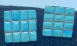 OLD PAWN STERLING TURQUOISE CHECKERBOARD EARRINGS