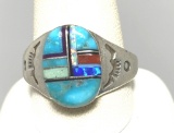 SIZE 12 SIGNED ML NAVAJO TURQUOISE STERLING RING