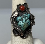 OLD PAWN 1980S NAVAJO TURQUOISE STERLING RING