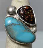 BLACK OPAL TURQUOISE STERLING RING