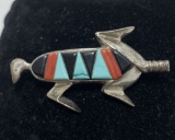 MULTICOLOR SIGNED STERLING NAVAJO CORN COB PIN