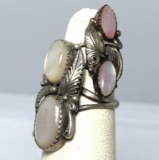 MOTHER OF PEARL STERLING NAVAJO RING LOT OF 2