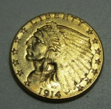 1914 D GOLD 2 1/2 DOLLAR INDIAN COIN