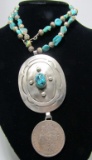 TURQUOISE NECKLACE STERLING CONCHO SILVER DOLLAR
