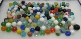 100+ ANTIQUE GLASS MARBLE COLLECTION IN MASON JAR