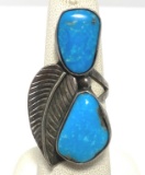 OLD PAWN SIGNED ASHLEY TURQUOISE STERLING RING