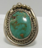 LARGE UNSIGNED STERLING SILVER TURQUOISE RING SZ9