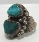 OLD PAWN TWO COLOR TURQUOISE STERLING RING SZ10