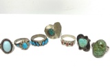 LOT OF 7 STERLING TURQUOISE RINGS