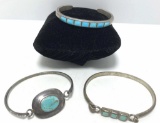 LOT OF 3 TAXCO STERLING TURQUOISE BRACELETS
