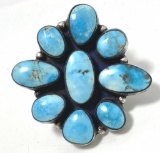 ELLA PETER NAVAJO STERLING TURQUOISE CLUSTER RING