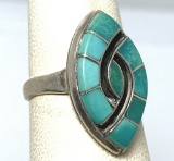 SIGNED EB TURQUOISE HUMMINGBIRD STERLING RING