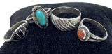 LOT OF 4 NATIVE AMERICAN STERLING TURQUOISE RINGS