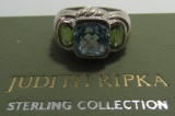 JUDITH RIPKA RING STERLING SILVER TOPAZ PERIDOT