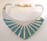 TURQUOISE INLAY NECKLACE STERLING SILVER COLLAR