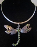 HUGE PERIDOT DRAGONFLY NECKLACE STERLING SILVER