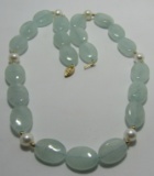 14K GOLD 8MM PEARL & BLUE QUARTZ NECKLACE STRAND