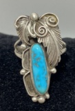 STERLING TURQUOISE NAVAJO LEAF RING