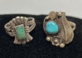 OLD PAWN LOT OF 2 STERLING TURQUOISE RINGS