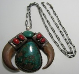 VERDY JAKE TURQUOISE BEAR CLAW STERLING NECKLACE