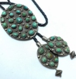 1970S HOPI SIGNED STERLING TURQUOISE BOLO TIE