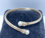 14K SOLID GOLD DIAMOND PEARL COIL BRACELET