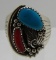 TURQUOISE CORAL RING STERLING SILVER SIZE 13 1/2