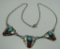 TURQUOISE & RED CORAL NECKLACE STERLING SILVER