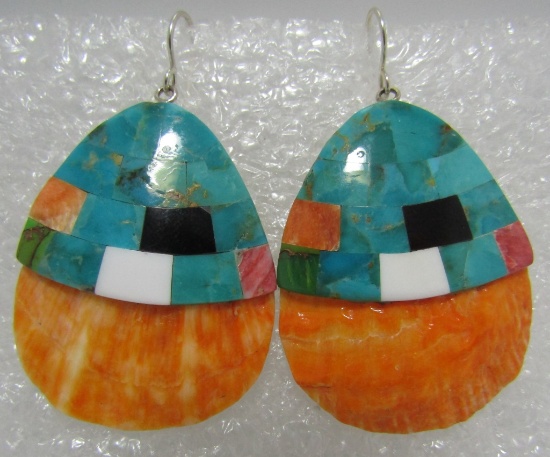 SOS TURQUOISE EARRINGS STERLING SILVER INLAY