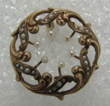 ANTIQUE SOLID GOLD NATURAL PEARL PIN BROOCH
