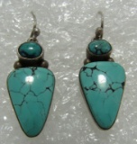 LARRY CHAVEZ TURQUOISE EARRINGS STERLING SILVER