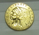 1913 US GOLD 2 1/2 DOLLAR INDIAN COIN