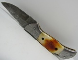 DAMASCUS AND BONE FOLDING KNIFE