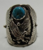 HOSKIE EAGLE TURQUOISE RING STERLING SILVER SIZE11