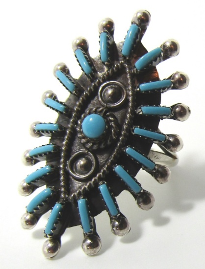 PETIT POINT TURQUOISE RING STERLING SILVER ZUNI